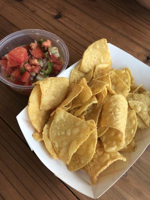 Side of chips and salsa. The salsa was flavorful, chunky and fresh! at The Stand Seaside in Seaside