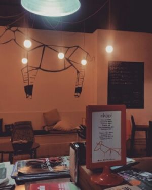 Okapi Menu - Vegetarian/Vegan symbols :-) at Cafe-Obrador Okapi in Bilbao