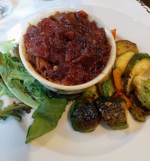 Lentil dish, barbecue-like sauce with roasted veggies at Stone Row Pub and Eatery in Jim Thorpe