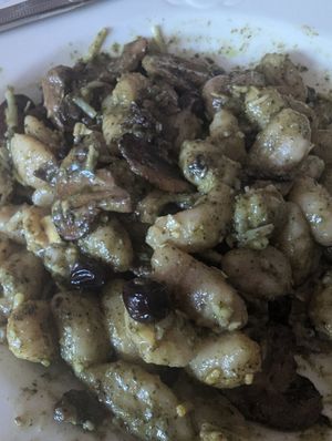 Vegan pesto gnocchi with vegan cheese at Stone Row Pub and Eatery in Jim Thorpe