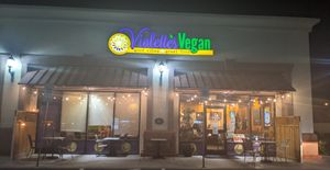 Entrance at night at Violette's Vegan Organic Cafe and Juice Bar in Las Vegas