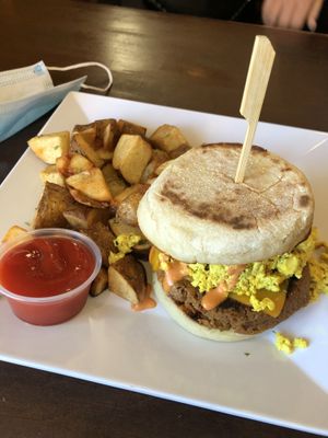 Egg McMuffin, with sausage and potatoes  #Veganuary at Violette's Vegan Organic Cafe and Juice Bar in Las Vegas