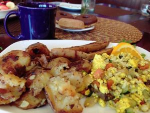 Our delicious Veggie Garden Scrambled Tofu & breakfast potatoes !  at Violette's Vegan Organic Cafe and Juice Bar in Las Vegas