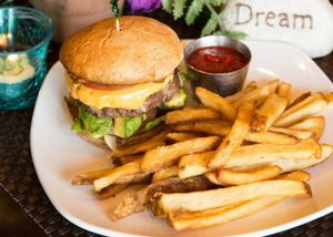 California Dream'n Burger ( Vegan bacon Cheeze Burger) at Violette's Vegan Organic Cafe and Juice Bar in Las Vegas