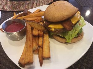 California dreaming bacon cheese burger  at Violette's Vegan Organic Cafe and Juice Bar in Las Vegas