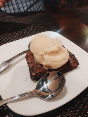 Brownie with vegan ice cream at Violette's Vegan Organic Cafe and Juice Bar in Las Vegas