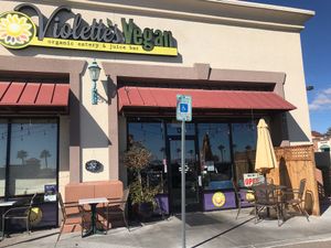 Sunny but cold day in las vegas at Violette's Vegan Organic Cafe and Juice Bar in Las Vegas