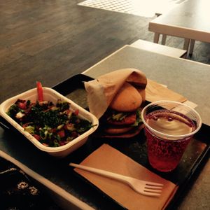 Burger menu with cesar salad  at Swing Kitchen - Schottenfeldgasse in Vienna