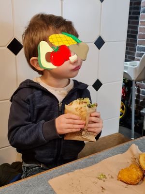 An all-eater, from Nuggets to Wraps and Burgers, he thinks everything is delicious. at Swing Kitchen - Schottenfeldgasse in Vienna