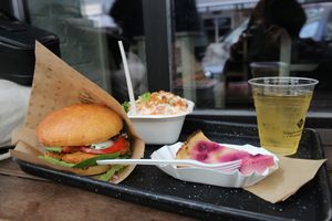 menu + cheescake at Swing Kitchen - Schottenfeldgasse in Vienna