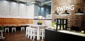 First customer... at Swing Kitchen - Schottenfeldgasse in Vienna