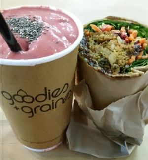 falafel wrap and acai smoothie  at Whole + Some in Adelaide
