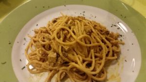 spaghetti carbonara  at Bottega Bio in Pesaro