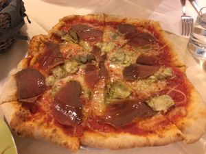 Pizza (coconut mozzarella) at Bottega Bio in Pesaro