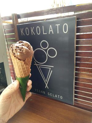 Chocolate with Pumpkin waffle cone at Kokolato in Ubud