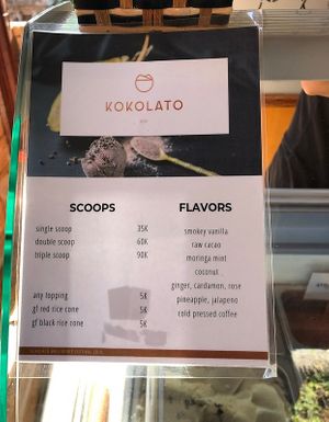 Kokolato flavors & prices at Kokolato in Ubud