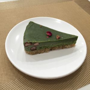 match + red bean cheeeese cake at Green Fresh Vegan Restaurant in New Territories