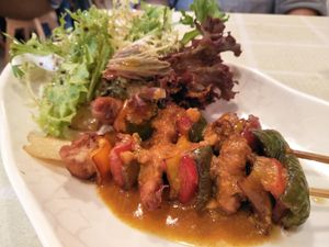 Capsicum "meat" satay skewers at Green Fresh Vegan Restaurant in New Territories