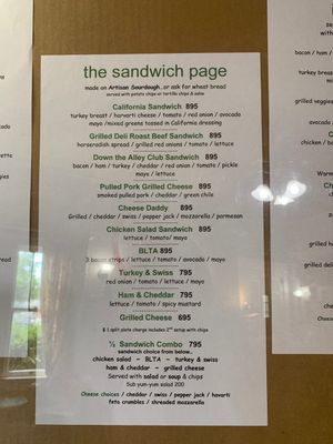 Menu pg2 at Down the Alley Cafe in Decatur