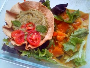 Spinach&hummus pastry and moqueca dish at Sociedade Portuguesa de Naturalogia in Lisbon