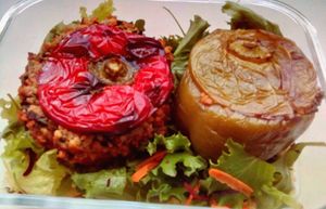 Vegan bell peppers at Sociedade Portuguesa de Naturalogia in Lisbon