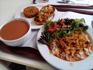 Simple but delicious veggies mix at Sociedade Portuguesa de Naturalogia in Lisbon