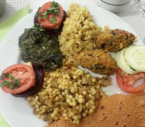 Vegan meal close-up at Sociedade Portuguesa de Naturalogia in Lisbon
