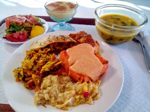 Pastries and Polenta with cassava/manioc as dessert at Sociedade Portuguesa de Naturalogia in Lisbon