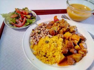 Couscous, seitan, beans and mixed veggies at Sociedade Portuguesa de Naturalogia in Lisbon
