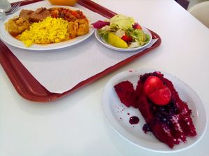 Strawberry and beet cake with berries jam at Sociedade Portuguesa de Naturalogia in Lisbon