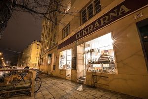 outdoors of Cukrárna in the evening at Cukrárna in Brno