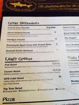 Menu as of January 2015 at Dogfish Head Brewing in Rehoboth Beach