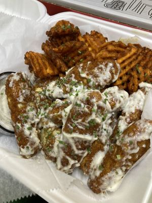 Boneless chickn and sweet potato fries  at Vannucchi Brothers in Hollywood