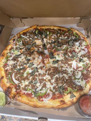 Beyond sausage & green pepper pizza  at Vannucchi Brothers in Hollywood