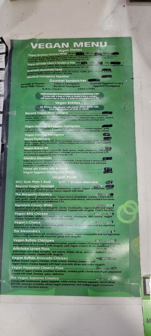 Vegan Menu at Vannucchi Brothers in Hollywood
