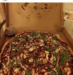 Vegan chikn BBQ pizza  at Vannucchi Brothers in Hollywood