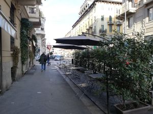 Outdoor terrace at Bar Pasticceria Rovida in Milan