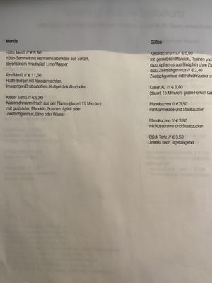 Menu  at Kaiserhuettn in Bonn