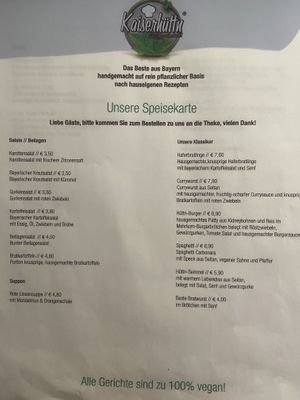 Menu  at Kaiserhuettn in Bonn