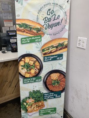 Sign with only some of the many vegan options  at Ba Le Banh'wich Shop in Chicago