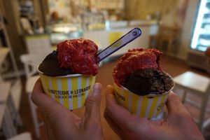 Dark chocolate and dark cherry at Le Botteghe di Leonardo Gelato in Florence