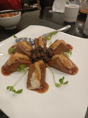 Stuffed tofu with mushroom sauce at Joy Veg Fruit Dining in Sydney