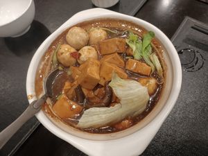 Tofu, mushroom and vegie ball pot at Joy Veg Fruit Dining in Sydney