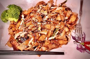 Stir fried flat rice noodles with veges  at Joy Veg Fruit Dining in Sydney