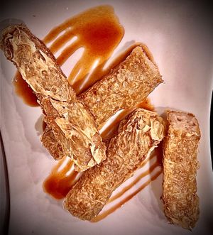 Deep fried bean curd rolls  at Joy Veg Fruit Dining in Sydney