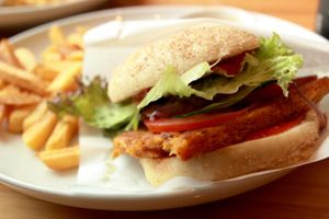soy steak burger with french fries at Sol in Konstanz