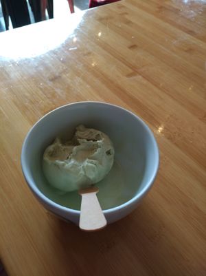 Pistachio ice cream (in ceramic cup with wooden spoon, half of a ball, I forgot to make a photo before eating it...) at Sol in Konstanz