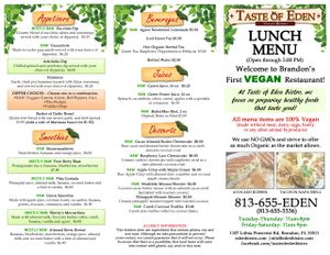 Lunch To Go Menu - Outside at Taste of Eden Bistro in Brandon