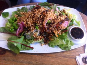 Large salad with beans and nuts, vegan at Satori in Malmo
