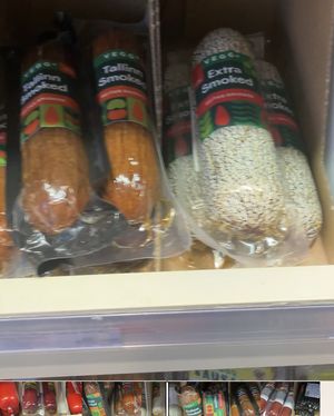 Huge selection of vegan sausages and cured «meats"  at Veggo in Vilnius